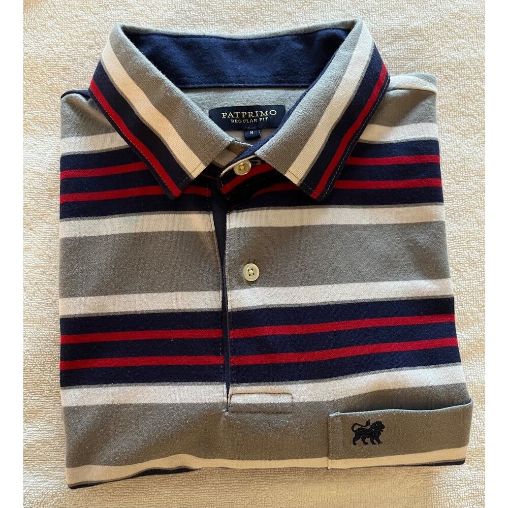 Patprimo Classic Fit Men's S/S Golf Shirt Small White/Navy/Red/Grey Stripes A+